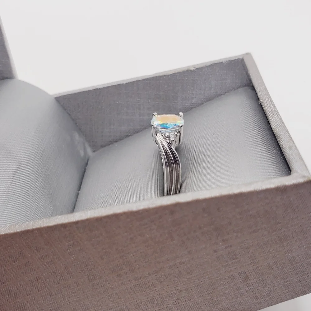 10K Solid White Gold Oval Mercury Mystic Topaz Ring